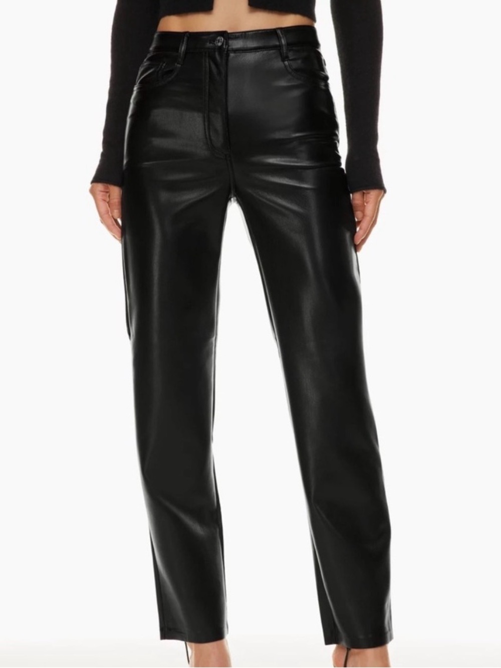 Aritzia Wilfred Melina Black Vegan Leather High Rise Pants NWT Size 6